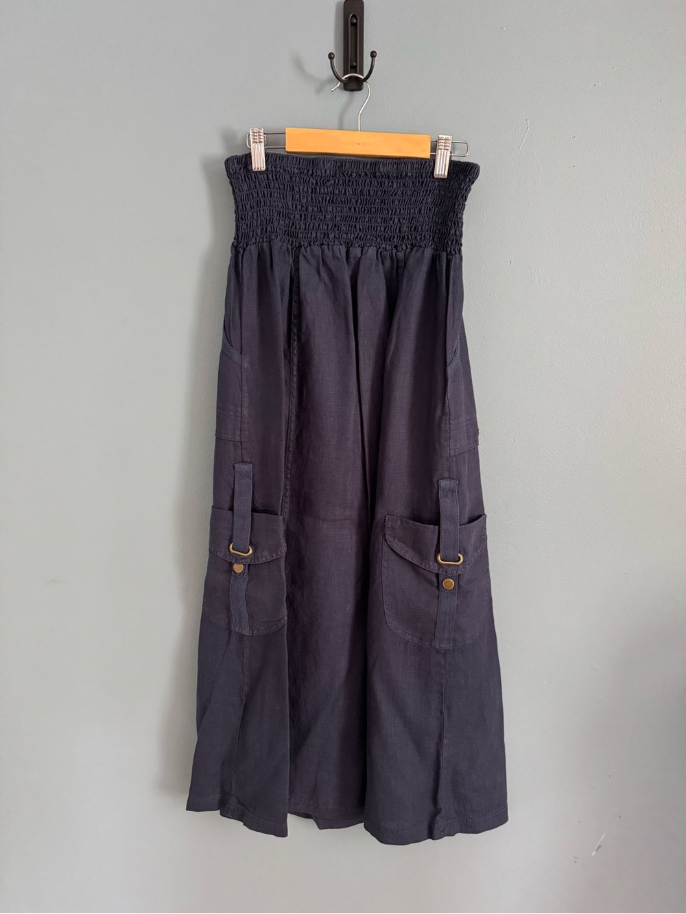 XCVI Black Smocked-Waist Maxi Skirt with Pocket Details - Picture 2 of 6